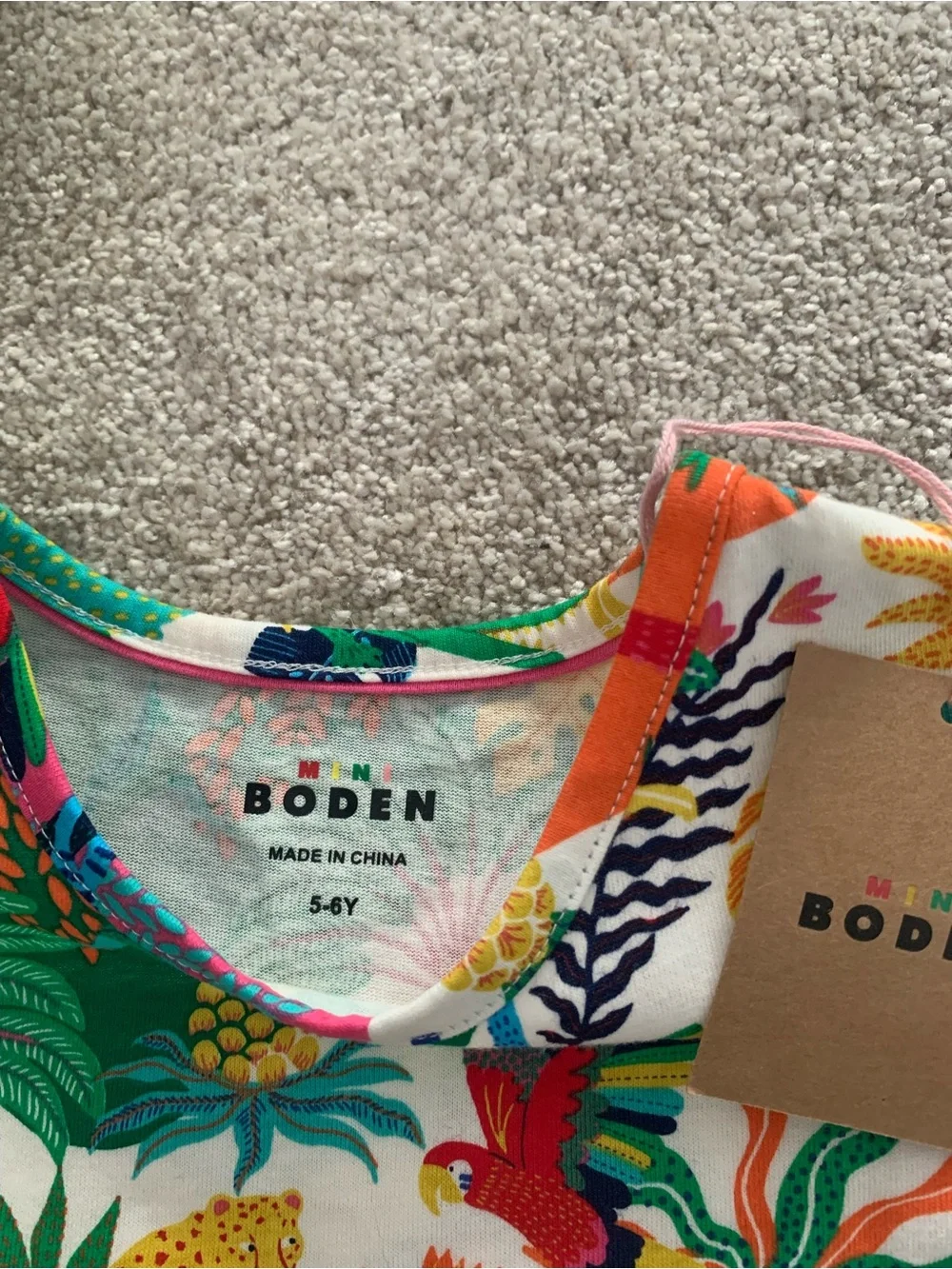 NWT! Mini Boden Girls' Tropical Animal Print Dress in Multicolor - Picture 2 of 2